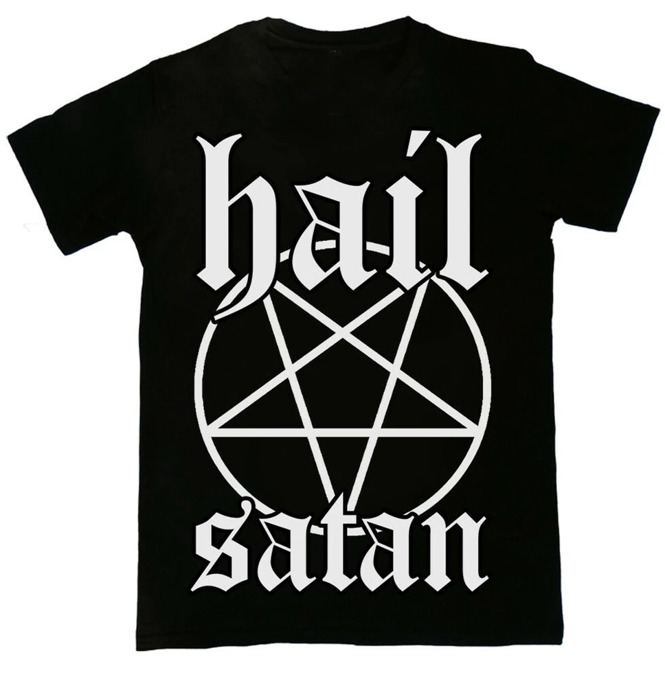Футболка с надписью Hail Satan и пентаграммой-Готическая оккультная сатанинская