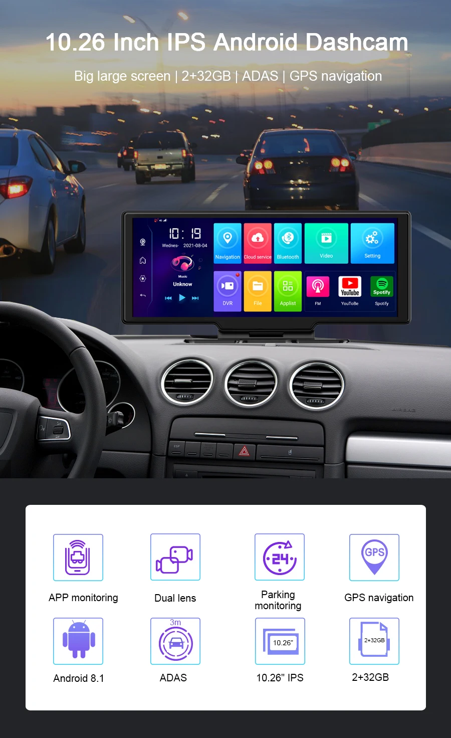 truck navigation New 10.26" Vehicle GPS Navigation 4GB+32GB Car DVR Dual Camera ADAS Dash Cam Android 8.1 Auto Recorder Video Surveillance 1080P samsara gps