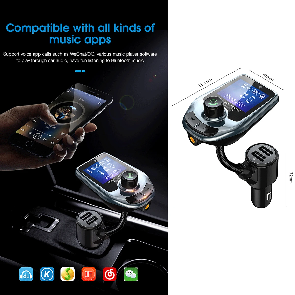 Автомобильный комплект fm-передатчика, беспроводной Bluetooth MP3-плеер QC3.0, быстрое зарядное устройство, поддержка звонков в режиме громкой связи для большинства транспортных средств 12 В/24