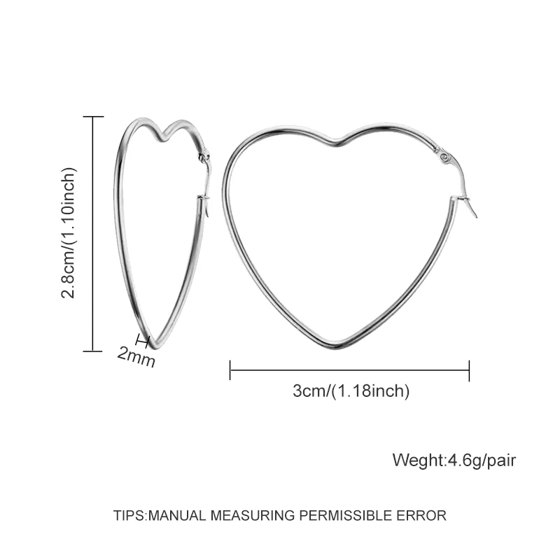 3cm heart Модные серебряные серьги-кольца из нержавеющей стали для женщин 10 мм 80 мм Большой Круг круглая петля креольские серьги ювелирные изделия Букле д 'ореиль - Окраска металла: 3cm heart