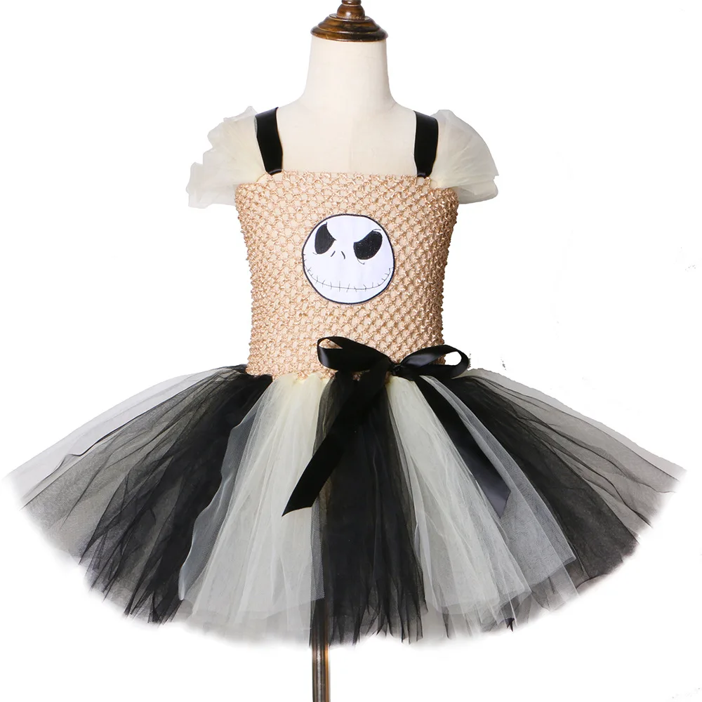 Новый Джек Скеллингтон платье-пачка кошмар до Рождества Дети Хэллоуин костюм для детей призрак девушки карнавальное платье