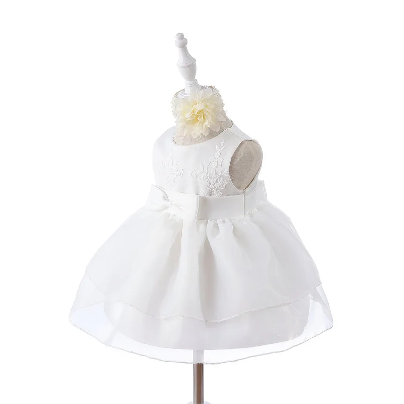 White Dress Headband Платье для маленьких девочек белое платье для крещения 1 год, платье для дня рождения Одежда для маленьких девочек кружевное платье на крестины для малышей, для новорожденных, на возраст 12 и 24 месяца - Цвет: White Dress Headband