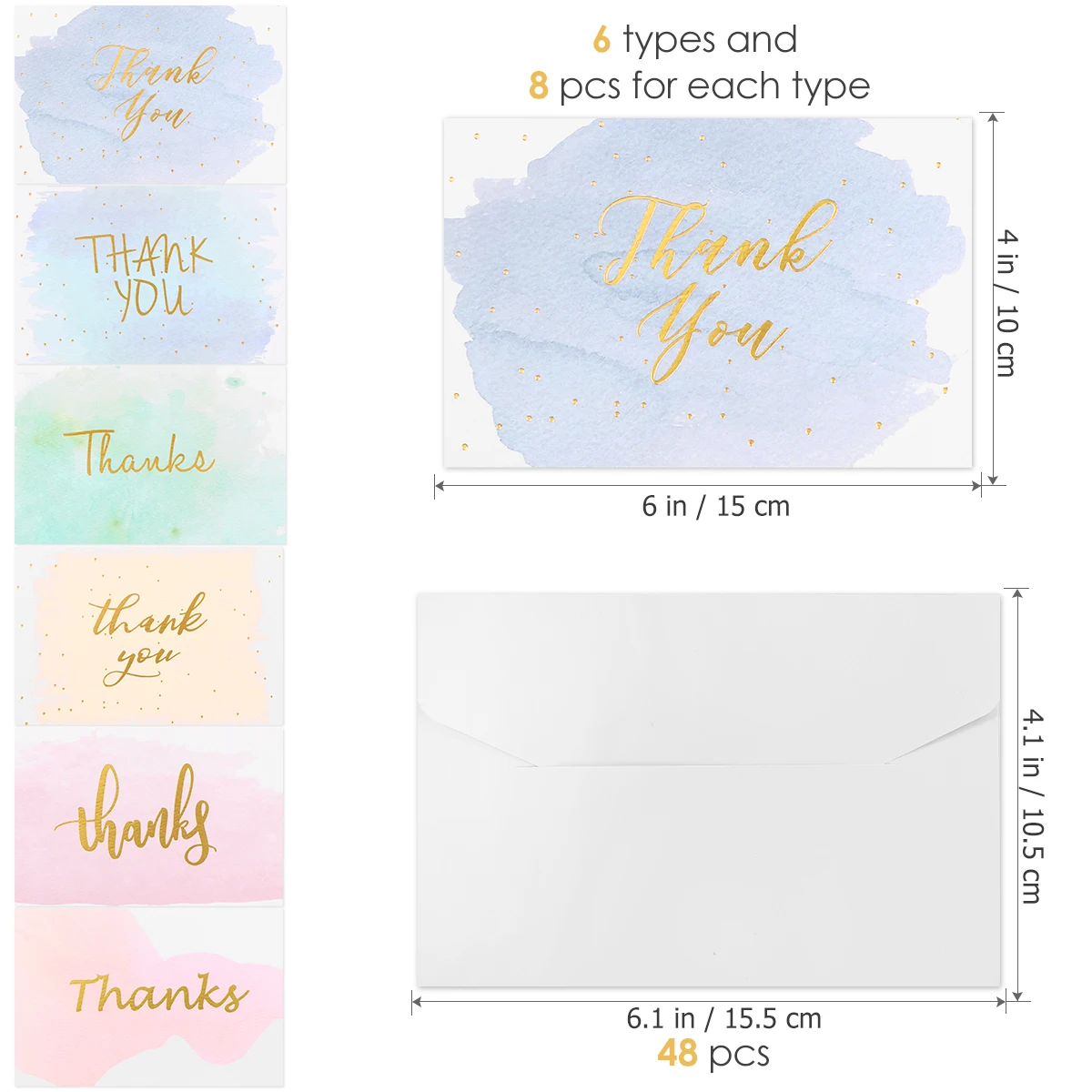  48PCS Birthday Thank You Greeting Cards with 48PCS Envelopes Bronzing Greeting Card Decorative Invi - 4.00017E+12