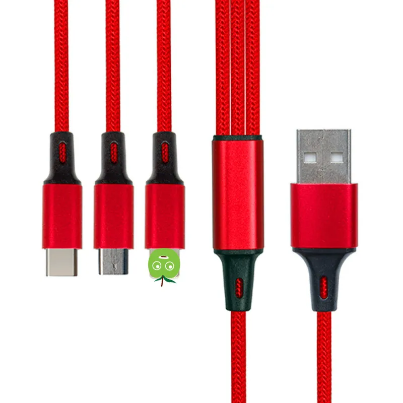 USB кабель передачи данных 3а Быстрая зарядка 1,2 м одна тяга три линии зарядки кабель передачи данных применяется для type-c для iphone для Micro