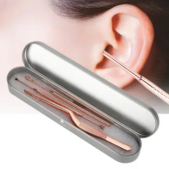 

Portable 3pcs Stainless Steel Ear Pick Double Head Ear Wax Remover Curette Tweezers Set (Rose Gold) Health Care Necessary Tools
