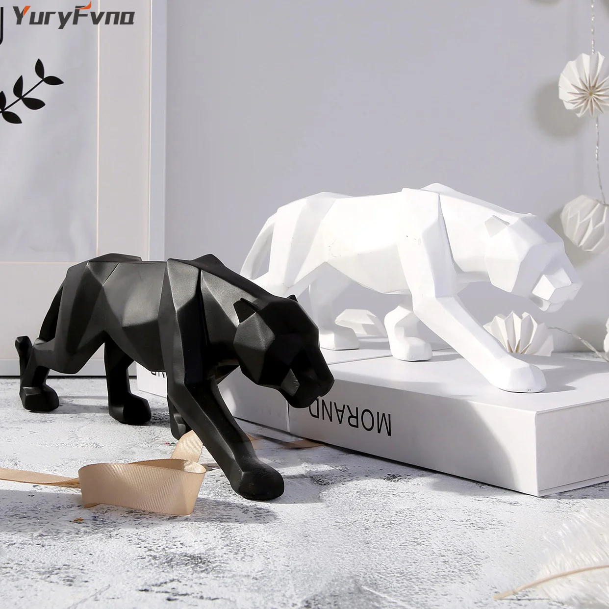 YuryFvna-estatua abstracta de leopardo de resina, figura geométrica de pantera de Vida Silvestre, escultura de Animal, regalo de decoración moderna para el hogar y la Oficina