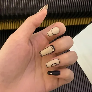 

24pcs press on nail coffin Ballet nail type Milk coffee Pearl Manicure patch wearable full cover fake nail tips acrylic products