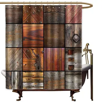 

Antique Extra Wide Shower Curtain Collection of Different Wooden Architecture Elements Timber Door Key Print Fabric Shower