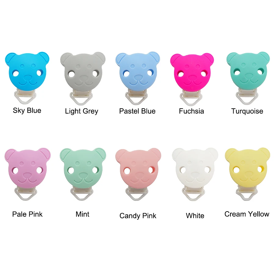 Chenkai 50PCS BPA Free Silicone Bear Clips Baby Cartoon Plastic Holder Food Grade DIY Infant Pacifier Chain Nursing Accessories