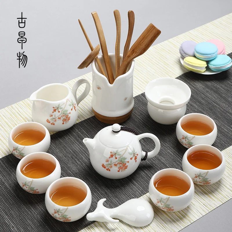 Фарфоровый чайный набор conjunto de cha для путешествий Juego de te teaset ceremony gaiwan Juegos de te flower посуда кунг-фу - Цвет: J