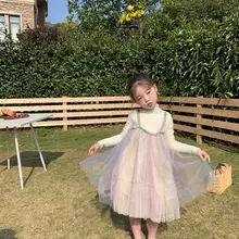 Платье принцессы в Корейском стиле в стиле пэчворк для девочек весенние хлопковые модные платья для маленьких девочек детская одежда От 2 до 7 лет