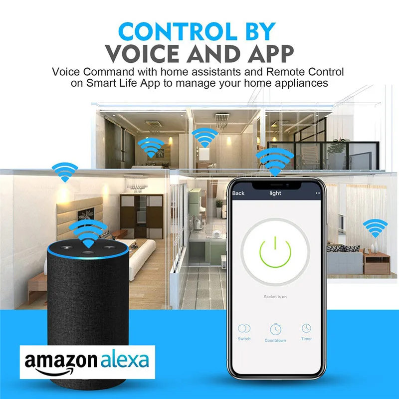 Мини-пульт дистанционного управления, таймер, переключатель Wi-Fi, умная розетка, штепсельная вилка США, голосовое управление, работает с Alexa/Google Home, умный дом