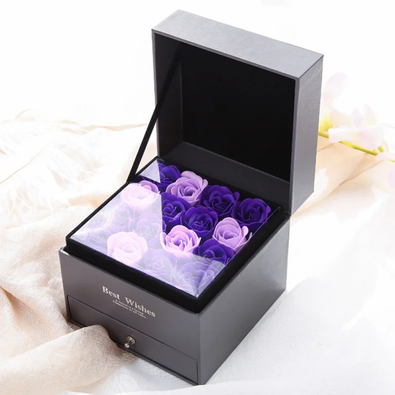 Rose Soap Flower Jewelry Storage Box Valentine's Day Gift Home Garden Festive Party Supplies Artificial Decorations