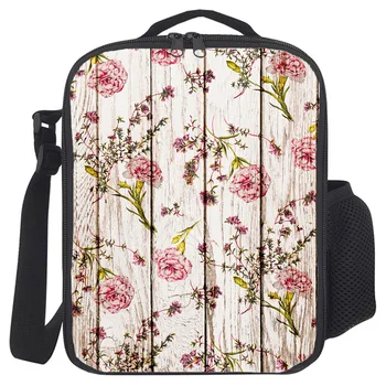 

Portable Lunch Bag For Women Kids Men Carnations Flowers Wood Insulated Box Tote Bag Thermal Cooler Food Bag