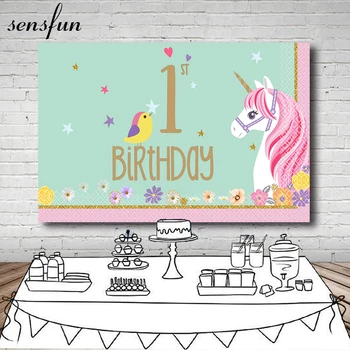 

Sensfun Flower Unicorn Party Backdrop For Photo Studio Mint Green Baby Shower Girls 1st Birthday Party Photography Backgrounds