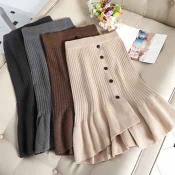 

MUMUZI Knit fishtail Skirt female long style autumn and winter new high waist warm one step package hip skirts