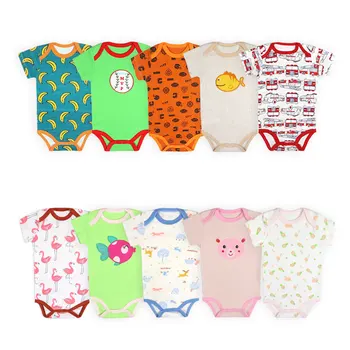 

[2 Pcs/Lot Random Color]Cartoon Print Newborn Baby Bodysuit Cotton Short Sleeve Baby Jumpsuit Summer Toddler Clothes 0-24Months