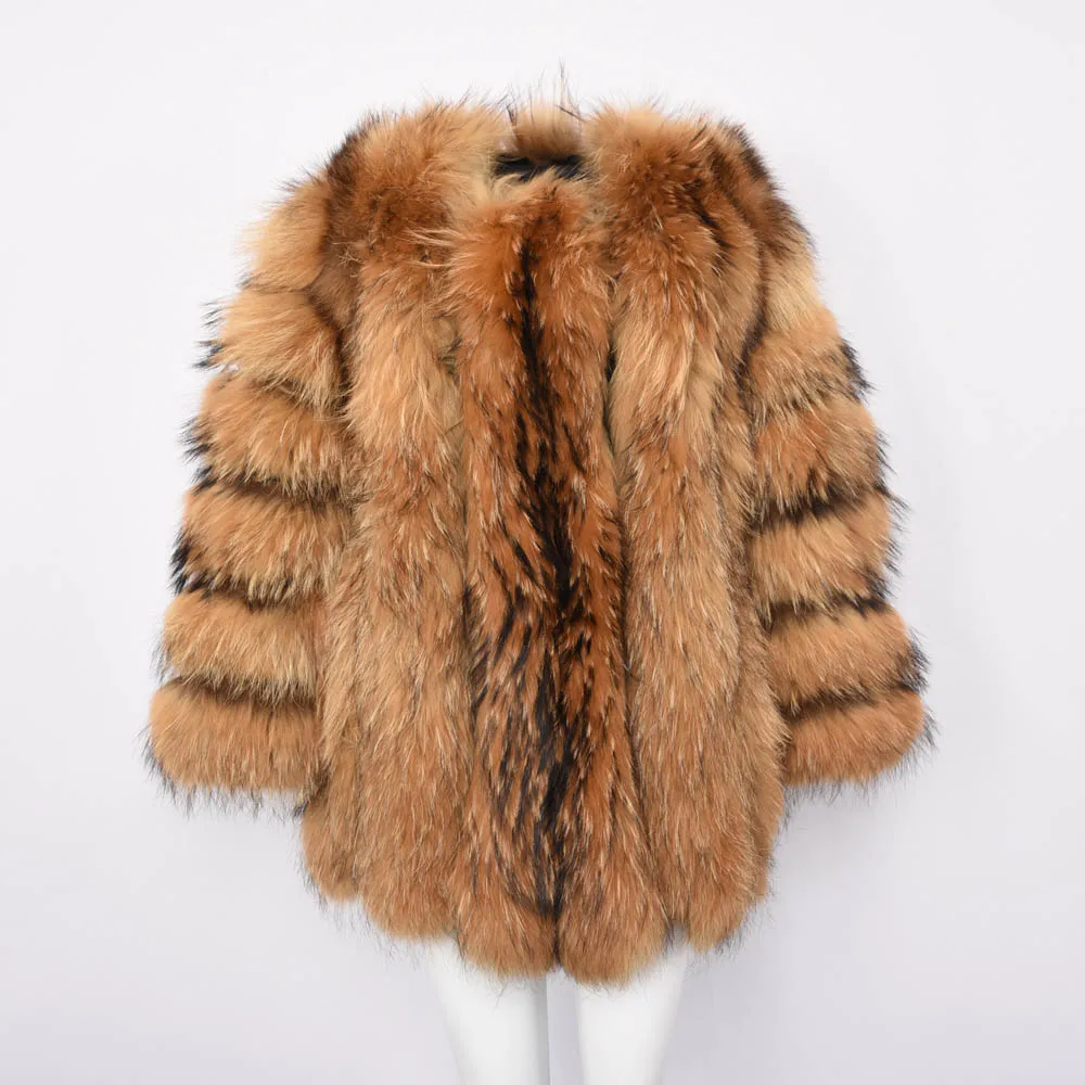Зимние толстые теплые пальто из натурального меха енота женская верхняя одежда из натурального меха модные меховые куртки меховые S7158R - Цвет: Raccoon Natural