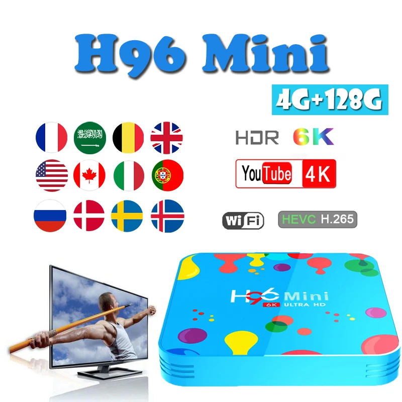 

H96 MINI H6 tv box brasil Android9.0 tv boxing USB3.0 HDMI 2.0 H.265 6K@30fps smart tv box 4GB 128GB support Youtube