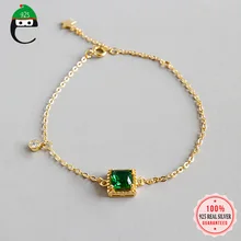 ElfoPlataSi модный подлинный 925 Серебряный Золотой квадратный зеленый браслет cz для женщин девочек свадебные украшения подарок DS2286