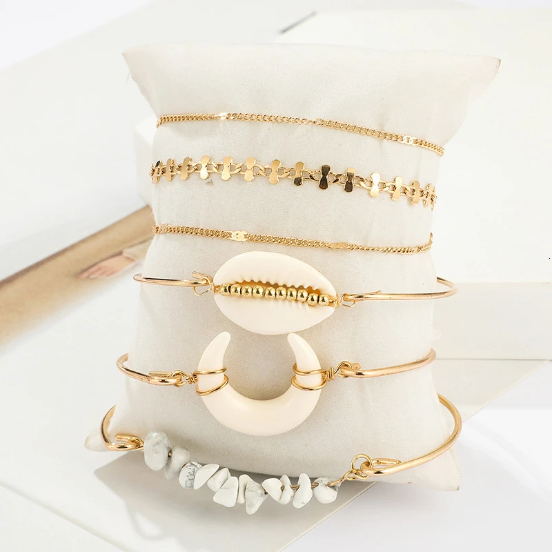 Браслеты и браслеты для женщин богемные браслеты с белым камнем Лунная ракушка женские модные очаровательные браслеты на цепочке модные аксессуары