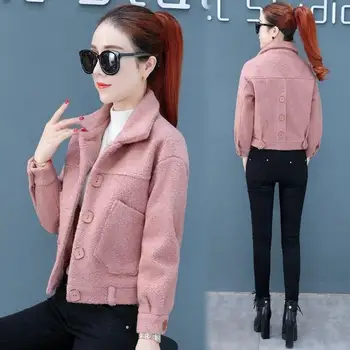 

2019 Single-Breasted Faux Fur Coat Women New High Waist Female Slim Overcoat Winter Warm Pink Plush Jackets