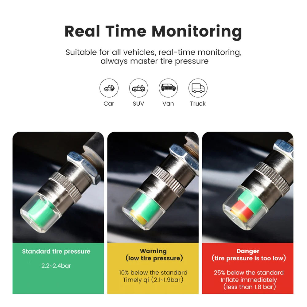 4 шт. монитор давления в шинах манометр монитор Индикатор Tpms мониторинг колпачка Датчик колеса воздушный пресс оповещение диагностический инструмент