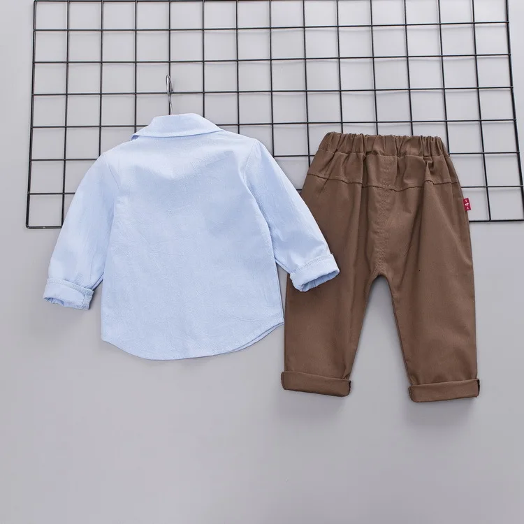 Демисезонный Одежда для маленьких мальчиков в полоску; с принтом «Медведь», рубашка с брюки 2 шт./компл. с надписью для малышей, Повседневное спортивные костюмы для младенцев