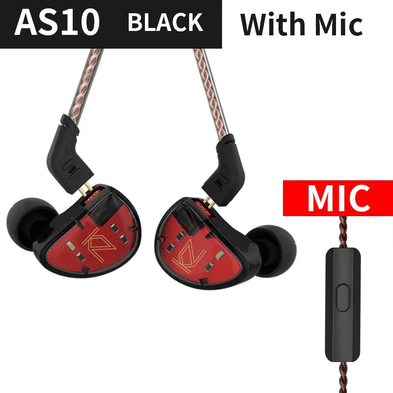 black with mic AK KZ AS10 5BA наушники с сбалансированным арматурным покрытием, HIFI наушники для бега, спортивные наушники, наушники для ушей KZ ZS10 BA10 ZS6 ZST ES4 ZS5 ZSX - Цвет: black with mic