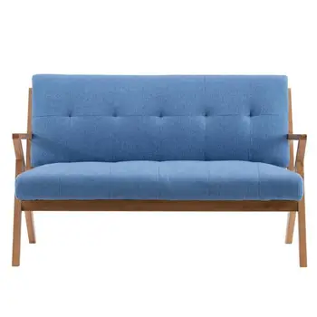 

Solid Wood K-type Retro Double Sofa Chair Light Blue Fit Into All Kinds of Styles Well