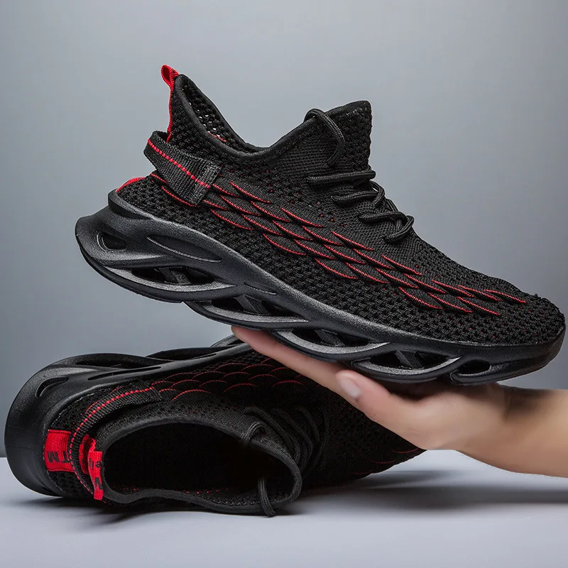 Мужская обувь; кроссовки; коллекция года; Повседневная обувь; модная спортивная обувь на шнуровке; легкие удобные дышащие Прогулочные кроссовки - Цвет: Black Red