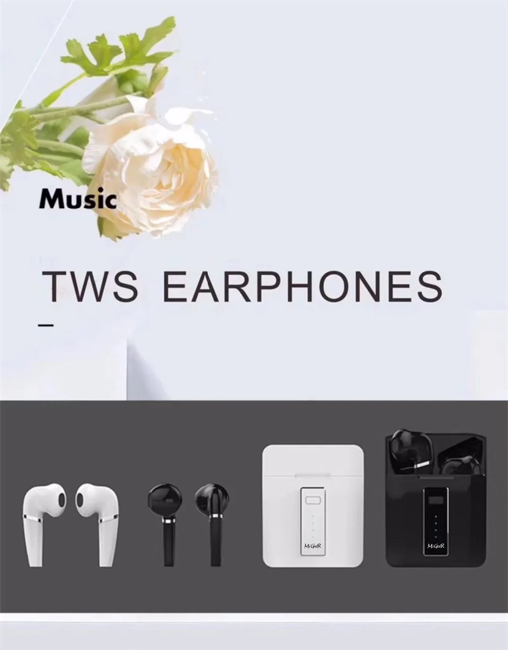MiGueR TWS гарнитура беспроводная Bluetooth 5,0 мини Hi-Fi стерео технология Surper бас сенсорный ключ с зарядным устройством 400 мАч