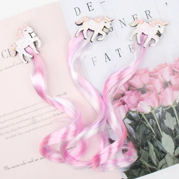 

CN 6Pcs/lot Unicorn Hair Clips For Girls Long Wig Ponytails Shiny Glitter Hair Bows Kids Baby Hair Barrettes Hair Accessories