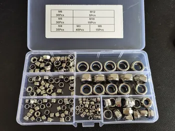 

165pcs/Set M3 M4 M5 M6 M8 M10 M12 Stainless Steel Nylon Lock Nut Metric Assortment Kit Insert Locking Nuts