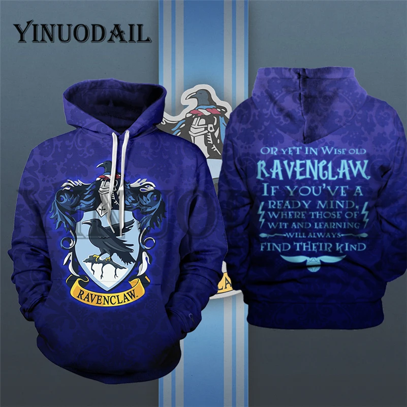 YINUODAIL мужские спортивные толстовки Ravenclaw уличная Косплей Костюм Волшебная 3D Толстовка