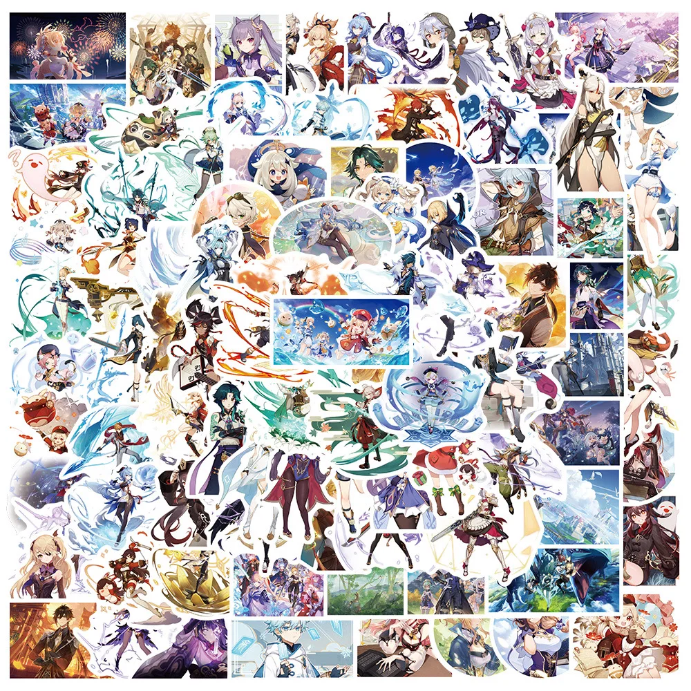 

50/100 шт. аниме наклейки Genshin Impact, милые наклейки для ноутбука, багажа, наклейки для детей, винтажные наклейки