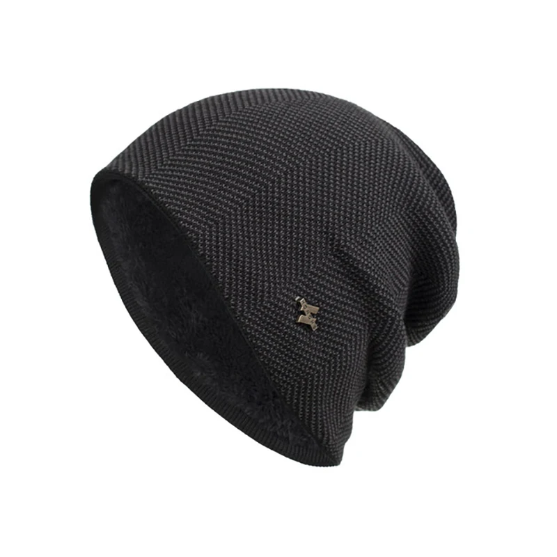 Теплые зимние Skullies Beanies повседневные Wo мужские шапки мужские уличные хип-хоп шапки удобные плюс бархатные вязаные шапочки - Цвет: Черный