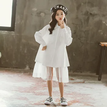 

YourSeason New 2020 Spring Autumn Girls Casual Shirt Dress Patchwork Baby Girls Mesh Fashion Cute Elegant Dresses Fake 2 Pieces