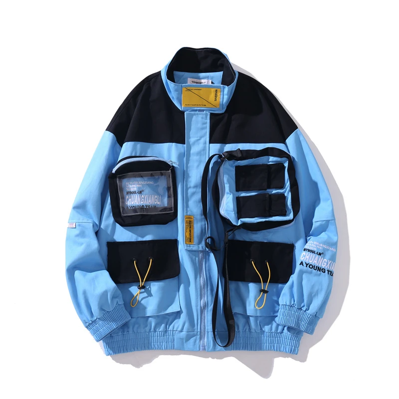 Карго куртка в уличном стиле Techwear мужские осенние куртки и пальто - Цвет: Синий