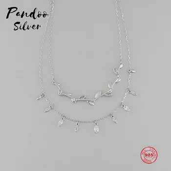 

PANDOO Fashion Charm Pure 925 Silver Original 1:1 Copy, Fresh Branch Shape Wild Necklace Female Luxury Jewelry Gifts