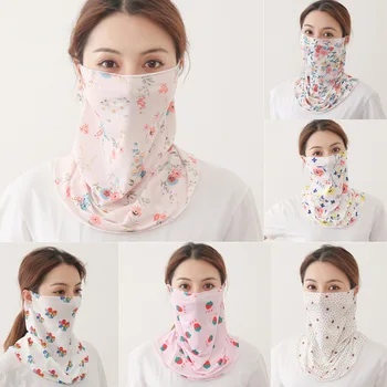 

Sunscreen Mask Neck Protection Thin Summer Breathable Silk Scarf Full Covering Triangle Scarf Outdoor Riding enlarged mask veil