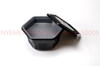 

400 Pcs Disposable lunch box 2 layer Japanese Hexagon Food Containers lid Takeout Bento box black plastic bowl Microwaveable