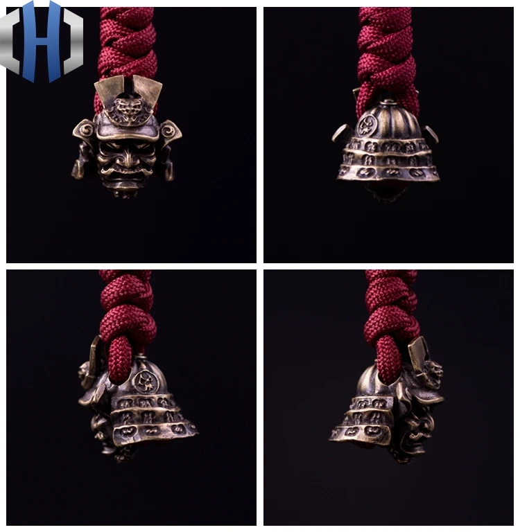 Original General Samurai Helmet Paracord Beads Pendant Handmade Key Outdoor EDC Skull Pendant Knife Beads