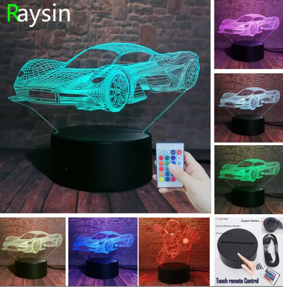 Controller 7 Color Модный Супер спортивный гоночный автомобиль Feerrari ночник 3D 7 цветов сменный светодиодный светильник Настольная прикроватный столик декор из игрушек для мальчиков Рождественский подарок - Испускаемый цвет: Controller 7 Color