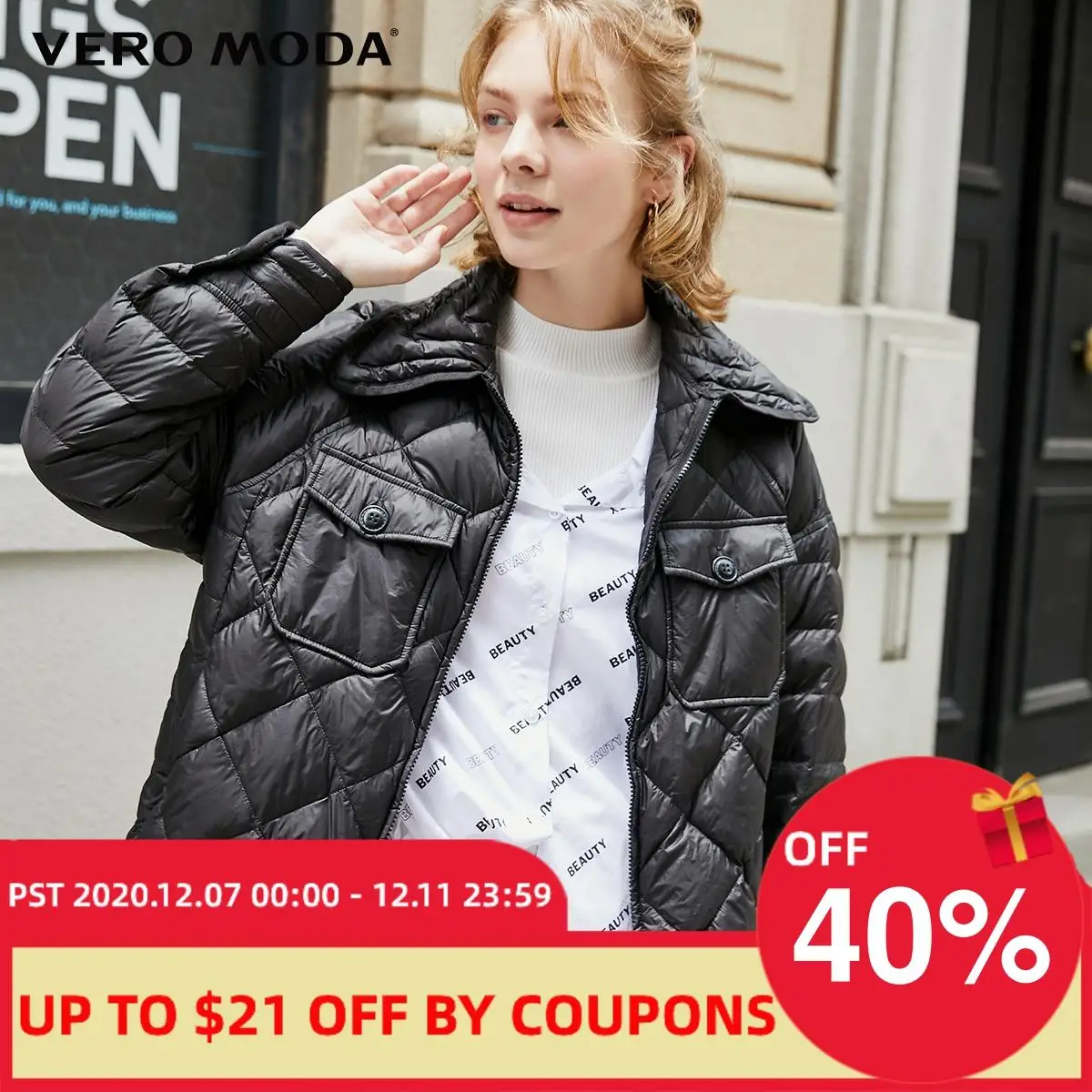 

Vero Moda Women's Diamond Pattern Plaid Light 90% White Duck Down Jacket | 319323507