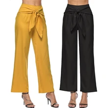 ^#Cheap 2019 Autumn Hot Sale Women Casual Solid Ankle-Length Pants Office Lady Leisure Drawstring Flat Wide Leg Long Pants ^#Cheap 2019 Autumn Hot Sale Women Casual Solid Ankle-Length Pants Office Lady Leisure Drawstring Flat Wide Leg Long Pants