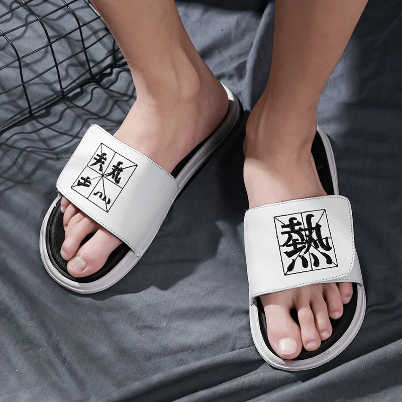 

CASOIPRA Chinese Characters Design Slippers Men Fashion Soft Slides Men Summer Outdoor Flip Flops Comfortable Home House Slipper