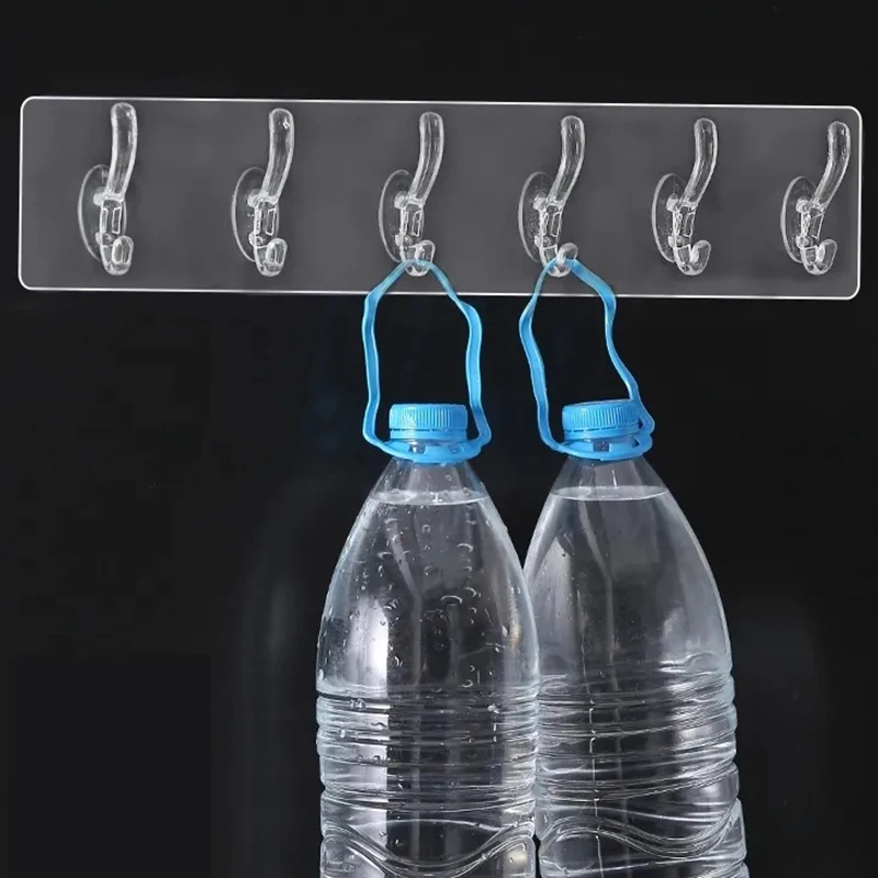 Wall Mount Hooks Multi Purpose Hooks Kitchen Hooks Wall Organizer Hook 3/6 Row Multifunction Transparent Hooks Hat Clothes Coat Hanger Towel Holder Door Hook Kitchen Bathroom Home Storage Tools