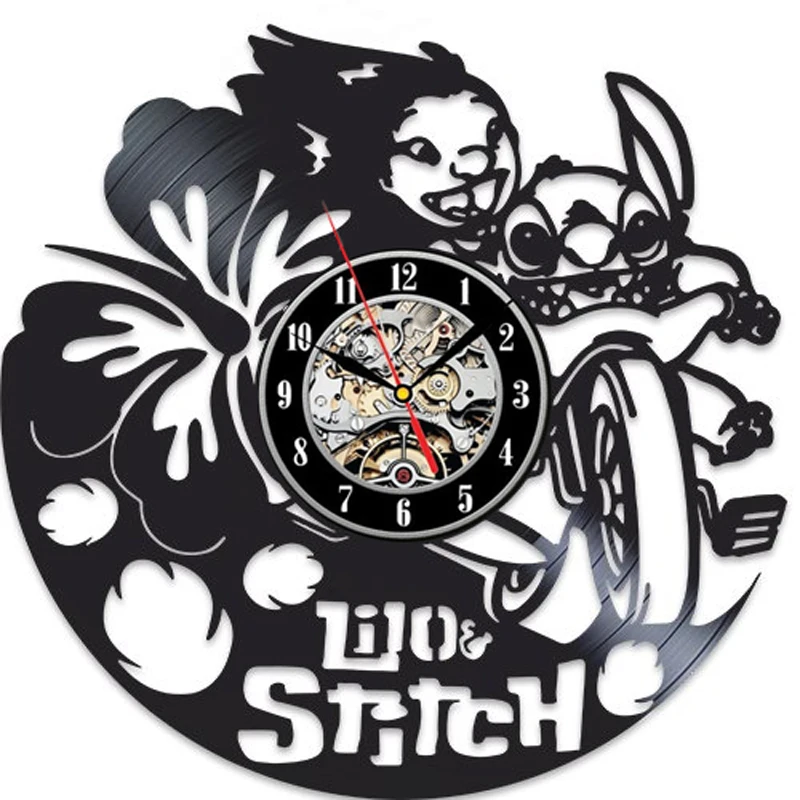 Lilo& Stitch настенные часы современный дизайн декоративный детская комната мультфильм виниловые часы-пластинка настенные домашние декоративные часы бесшумные