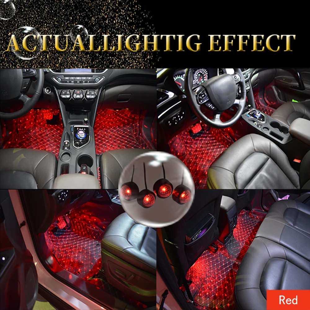 4で1車のled雰囲気ライトカラフルなrgbインテリア床フットライトユニバーサル自動usb装飾周囲ランプ車スタイリング 装飾ランプ Aliexpress